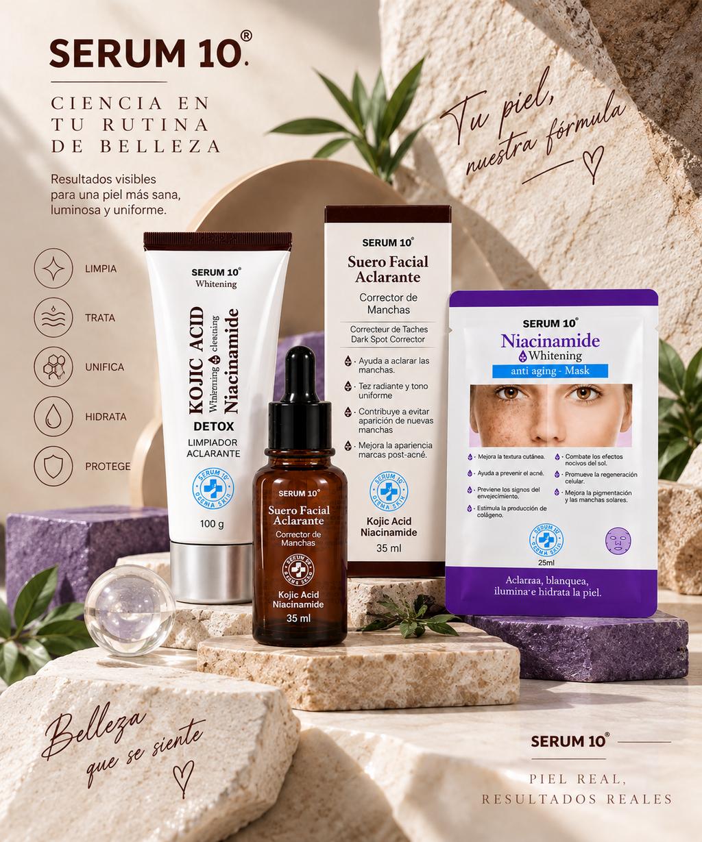 Combo Sérum 10 Limpiador Ácido Kójico+ Sérum Aclarante + Mask Niacinamida